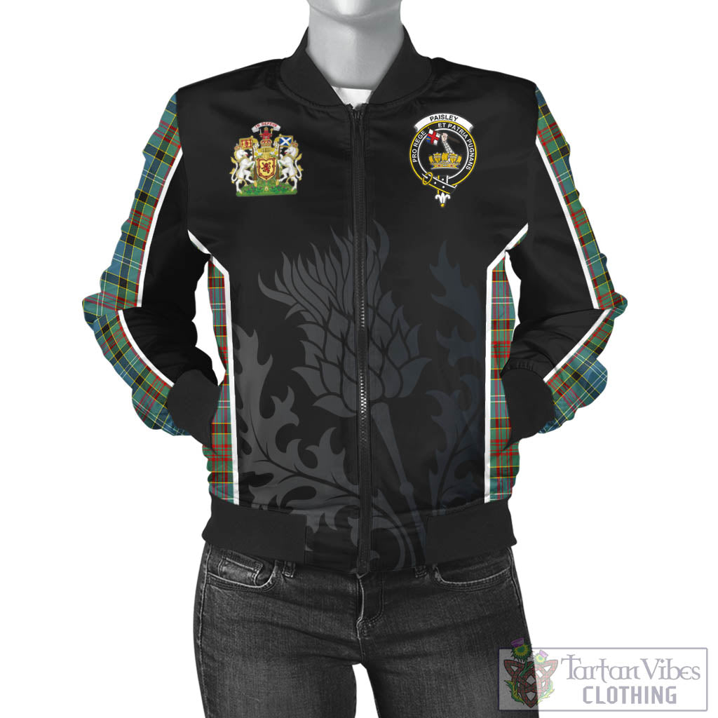 Tartan Vibes Clothing Paisley Tartan Bomber Jacket with Family Crest and Scottish Thistle Vibes Sport Style