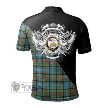 Paisley Tartan Polo Shirt with Family Crest and Military Logo Style