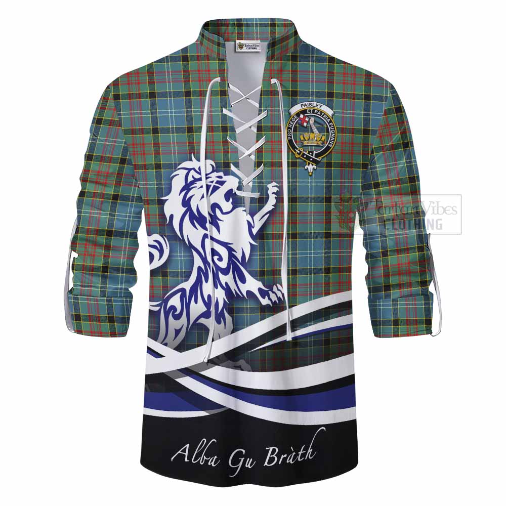 Tartan Vibes Clothing Paisley Tartan Ghillie Kilt Shirt with Alba Gu Brath Regal Lion Emblem