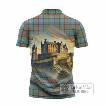 Paisley Tartan Family Crest Zipper Polo Shirt with Scottish Ancient Castle Style - Tartan Vibes Clothing