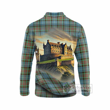 Paisley Tartan Family Crest Long Sleeve Polo Shirt with Scottish Ancient Castle Style - Tartan Vibes Clothing