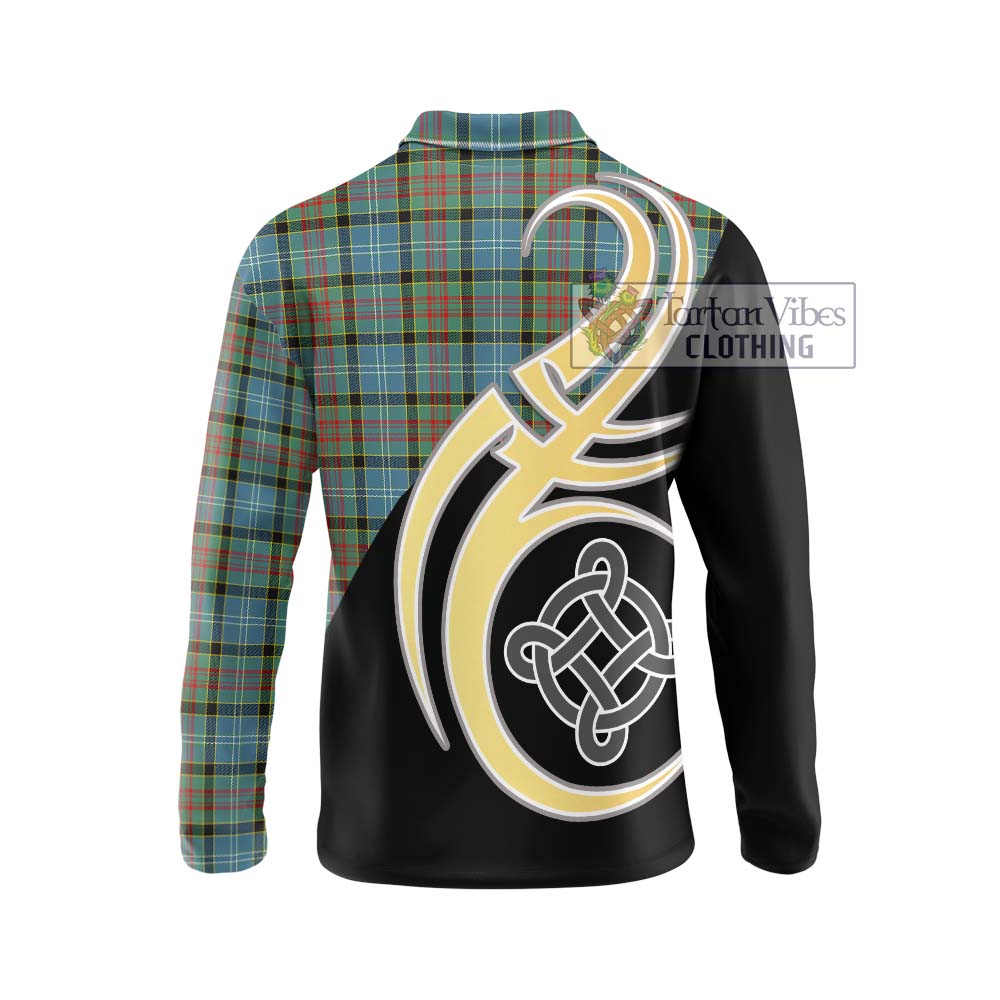 Paisley Tartan Long Sleeve Polo Shirt with Family Crest and Celtic Symbol Style - Tartan Vibes Clothing