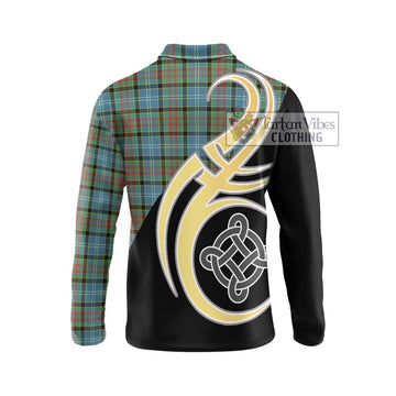 Paisley Tartan Long Sleeve Polo Shirt with Family Crest and Celtic Symbol Style