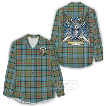 Paisley Tartan Women's Casual Shirt with Family Crest Celtic Skull Style