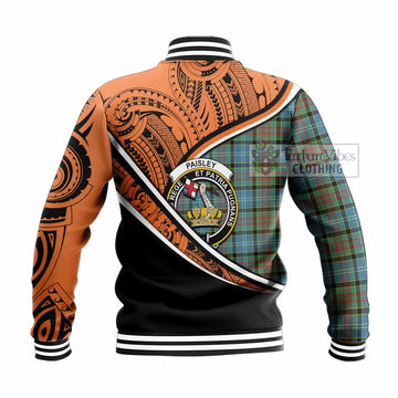 Paisley Crest Tartan Baseball Jacket with Polynesian Vibes Style - Orange Version