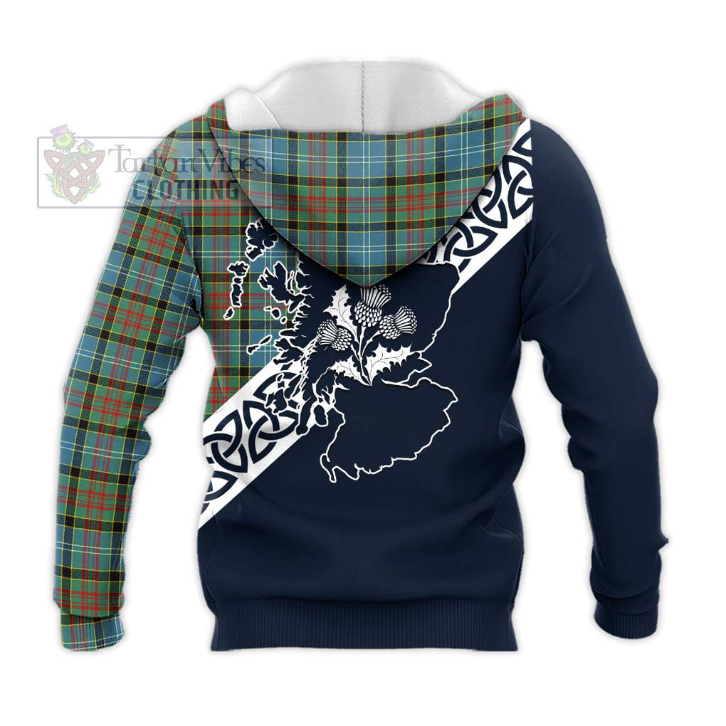 Tartan Vibes Clothing Paisley Tartan Knitted Hoodie Featuring Thistle and Scotland Map