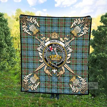 Paisley Tartan Quilt with Family Crest and Scottish Golden Courage Shield