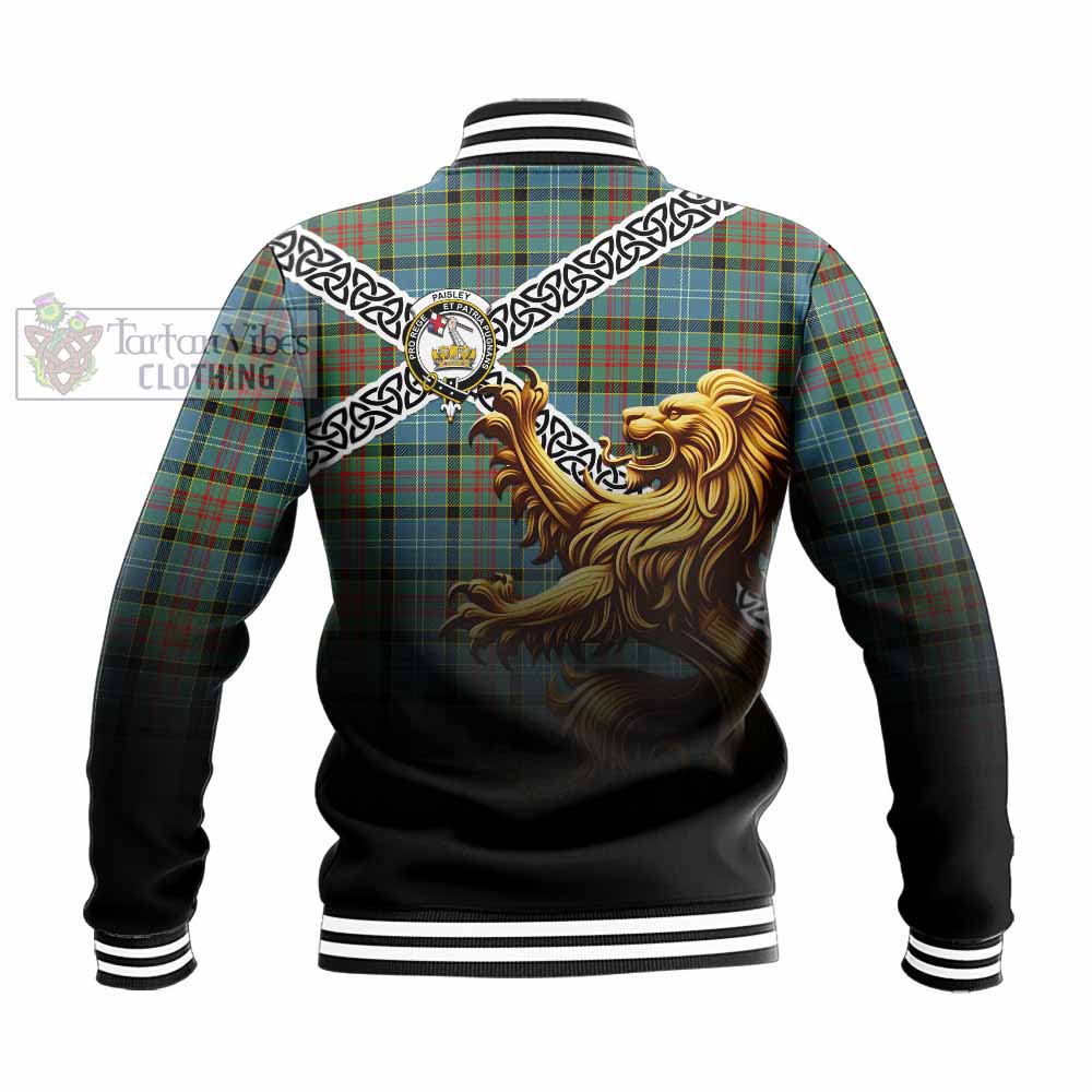 Paisley Crest Tartan Baseball Jacket with Golden Lion Emblem Celtic Style - Tartan Vibes Clothing