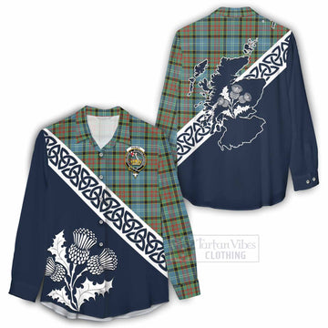 Paisley Tartan Women's Casual Shirt Featuring Thistle and Scotland Map