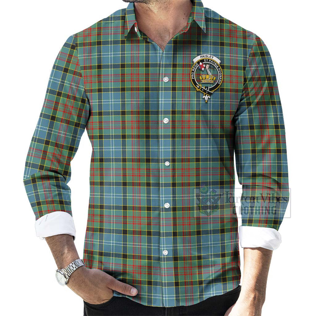 Tartan Vibes Clothing Paisley Tartan Long Sleeve Button Shirt with Family Crest Celtic Skull Style