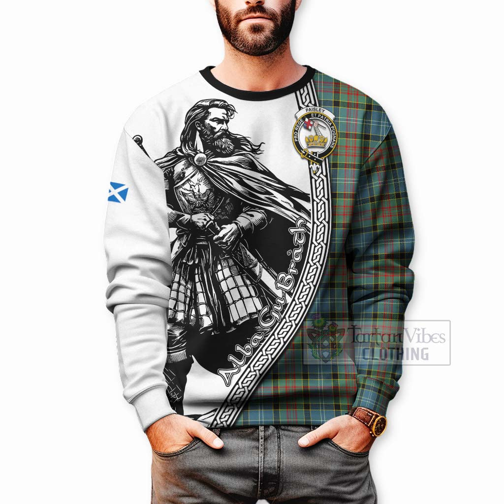 Tartan Vibes Clothing Paisley Tartan Clan Crest Sweatshirt with Highlander Warrior Celtic Style