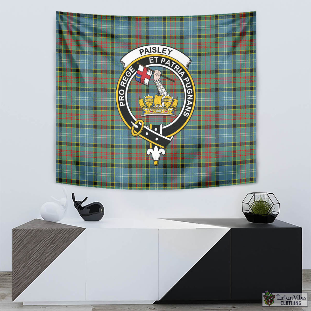 Tartan Vibes Clothing Paisley Tartan Tapestry Wall Hanging and Home Decor for Room with Family Crest