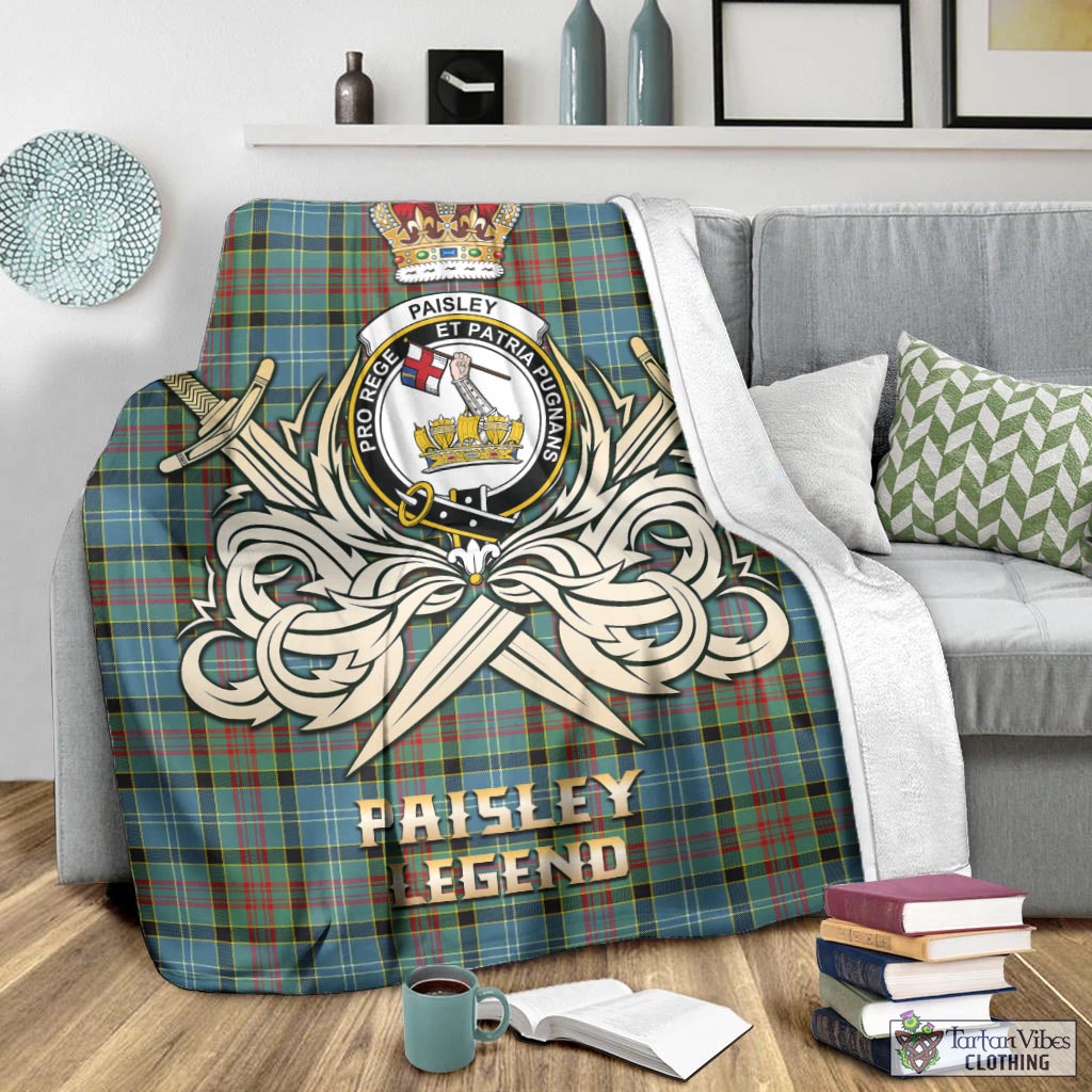 Tartan Vibes Clothing Paisley Tartan Blanket with Clan Crest and the Golden Sword of Courageous Legacy