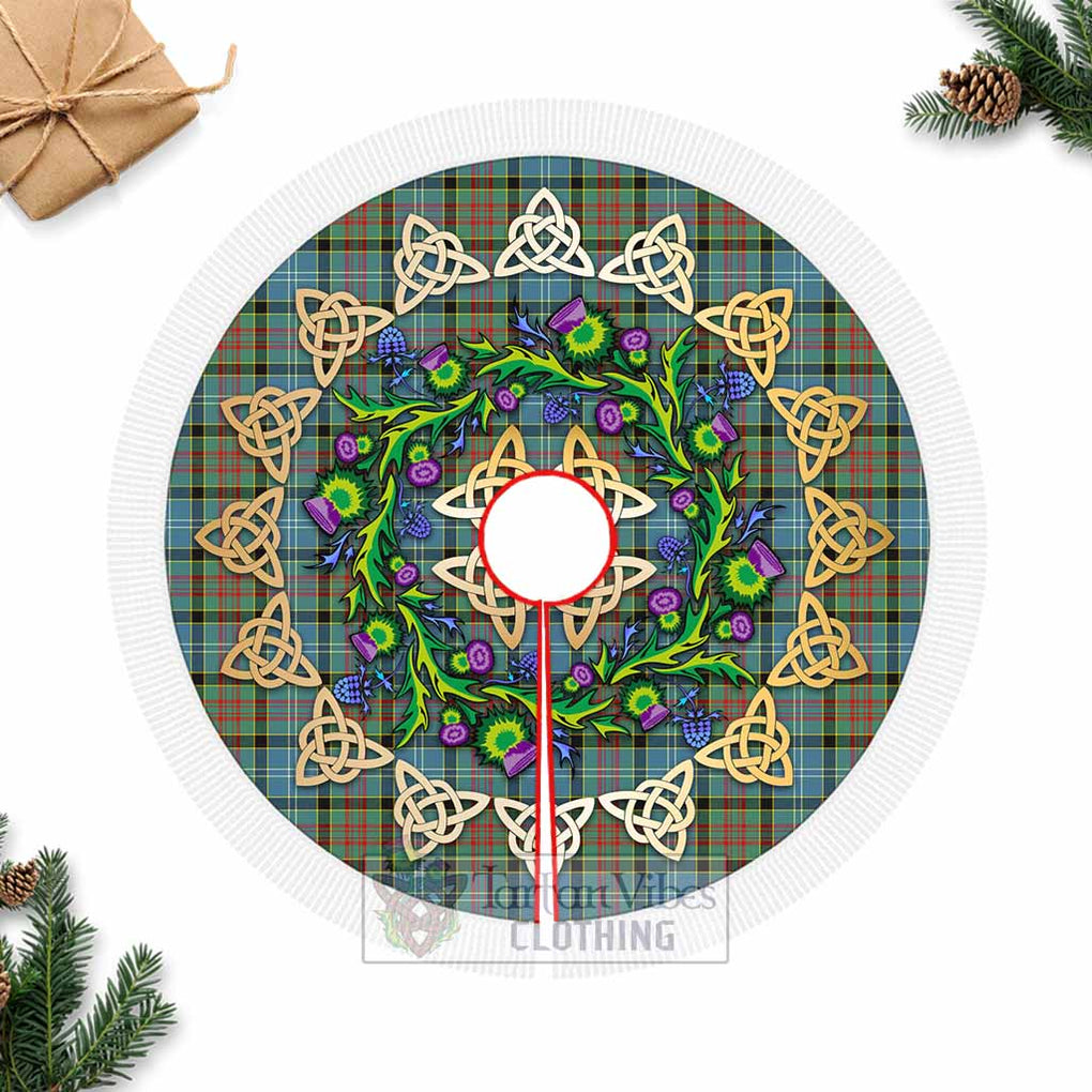 Paisley Tartan Christmas Tree Skirt with Thistle Celtic Knot Style Fringed Tree Skirts - Tartan Vibes Clothing