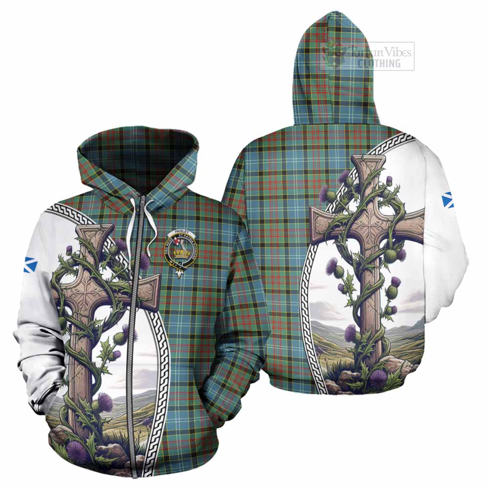 Tartan Vibes Clothing Paisley Tartan Hoodie with Family Crest and St. Andrew's Cross Accented by Thistle Vines