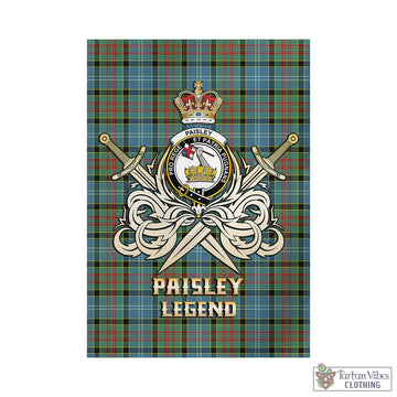 Paisley Tartan Garden Flag with Clan Crest and the Golden Sword of Courageous Legacy - Tartan Vibes Clothing