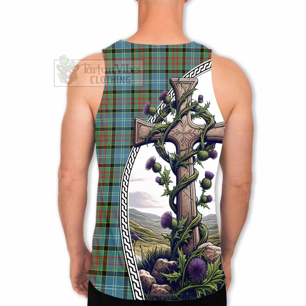 Tartan Vibes Clothing Paisley Tartan Men's Tank Top with Family Crest and St. Andrew's Cross Accented by Thistle Vines