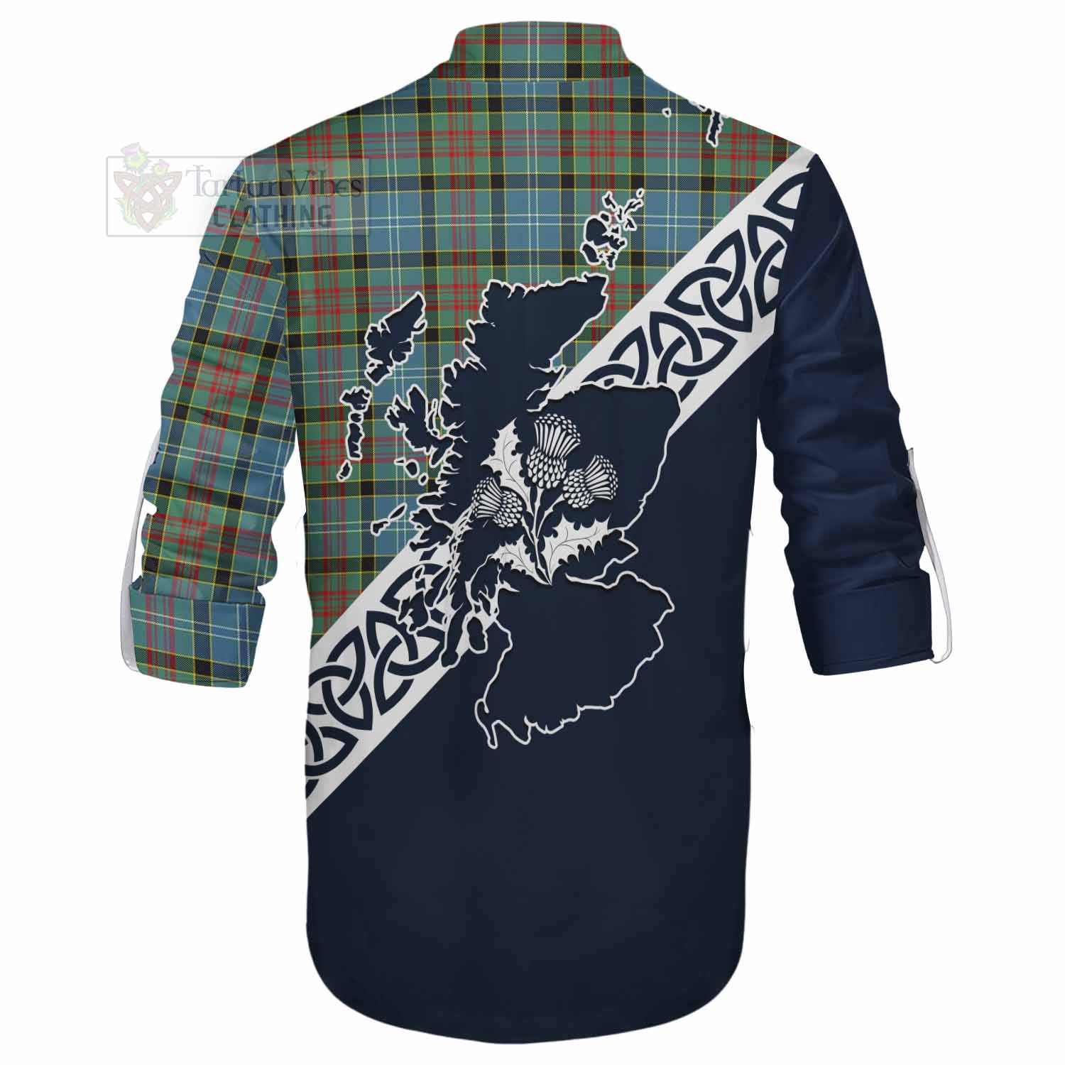 Tartan Vibes Clothing Paisley Tartan Ghillie Kilt Shirt Featuring Thistle and Scotland Map