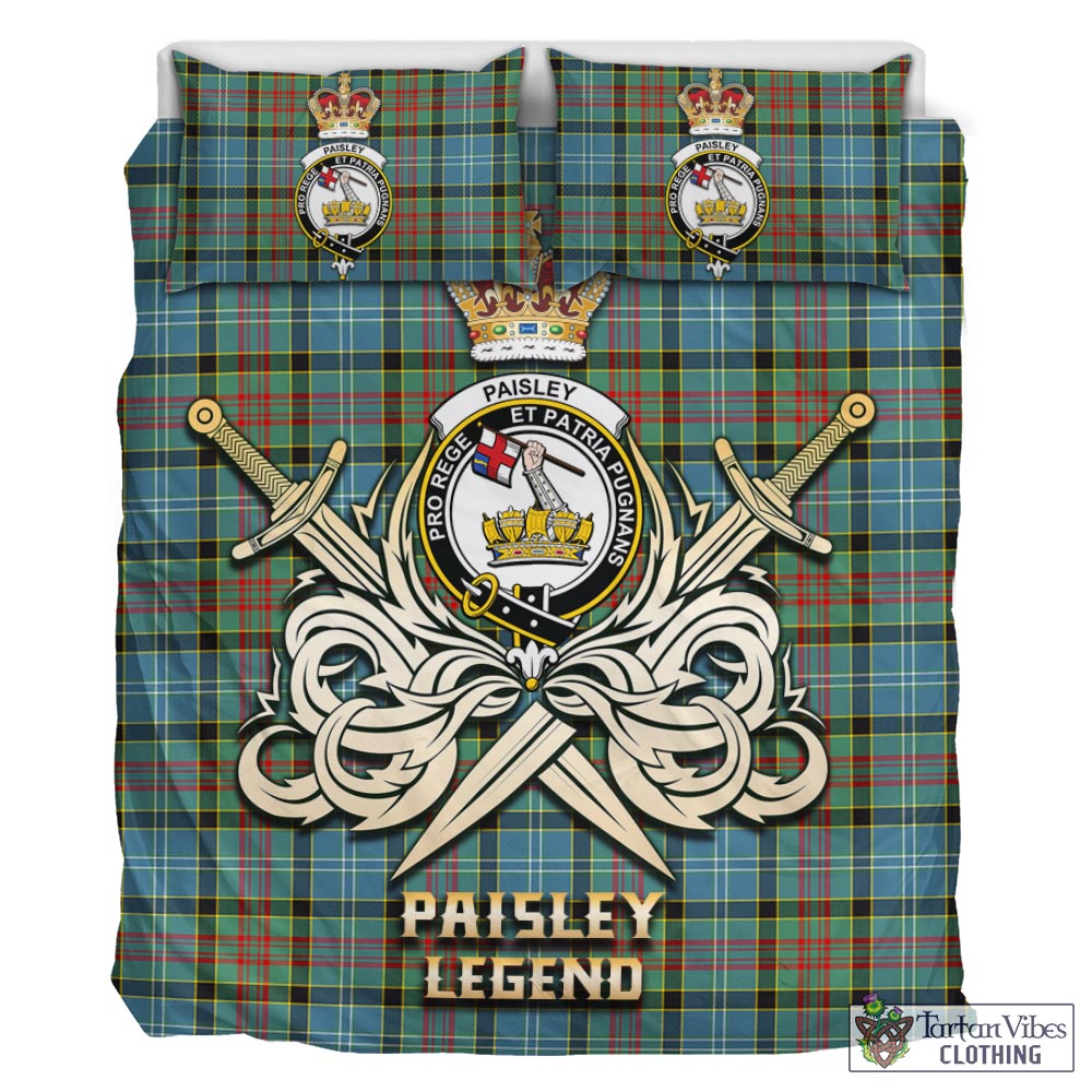 Tartan Vibes Clothing Paisley Tartan Bedding Set with Clan Crest and the Golden Sword of Courageous Legacy