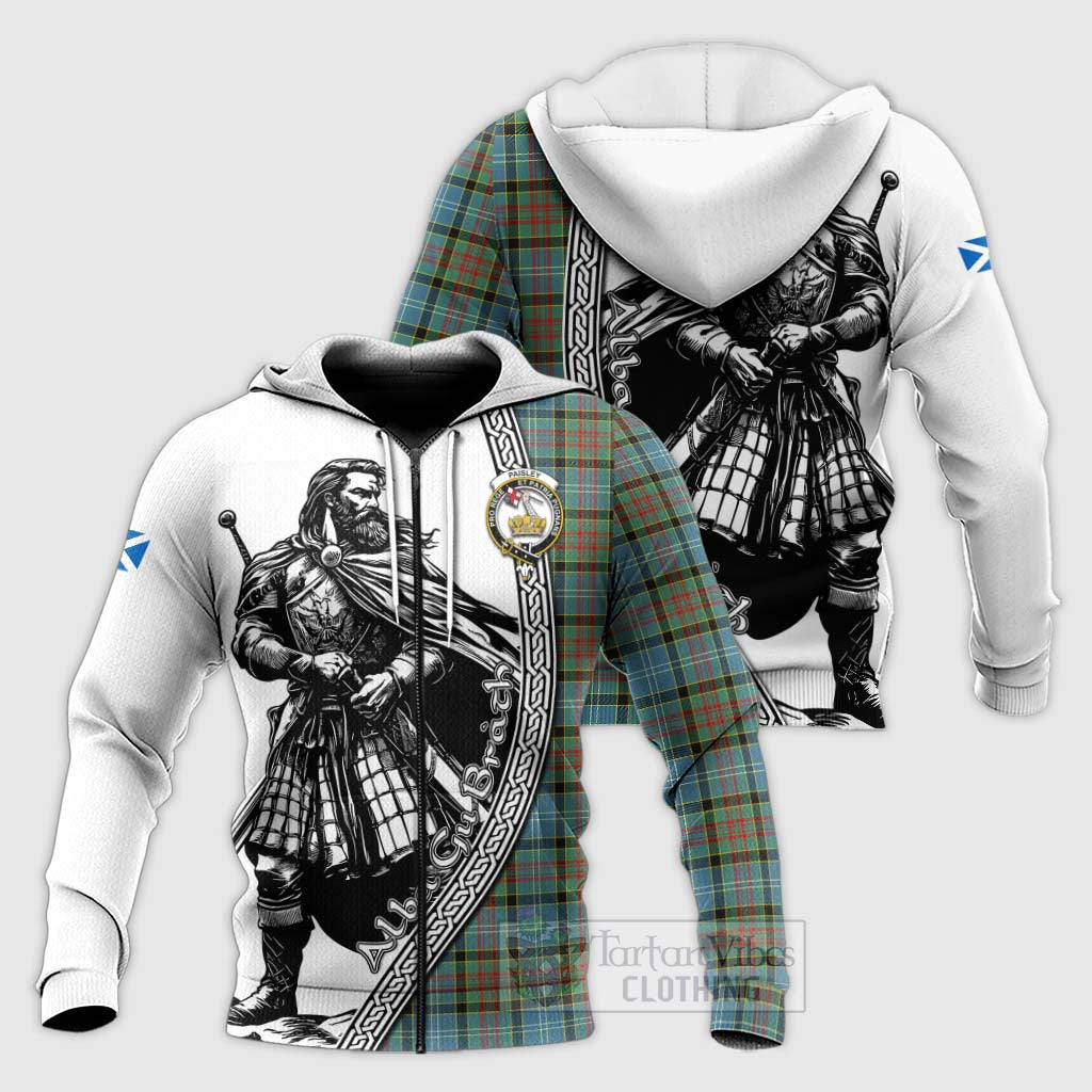 Tartan Vibes Clothing Paisley Tartan Clan Crest Knitted Hoodie with Highlander Warrior Celtic Style