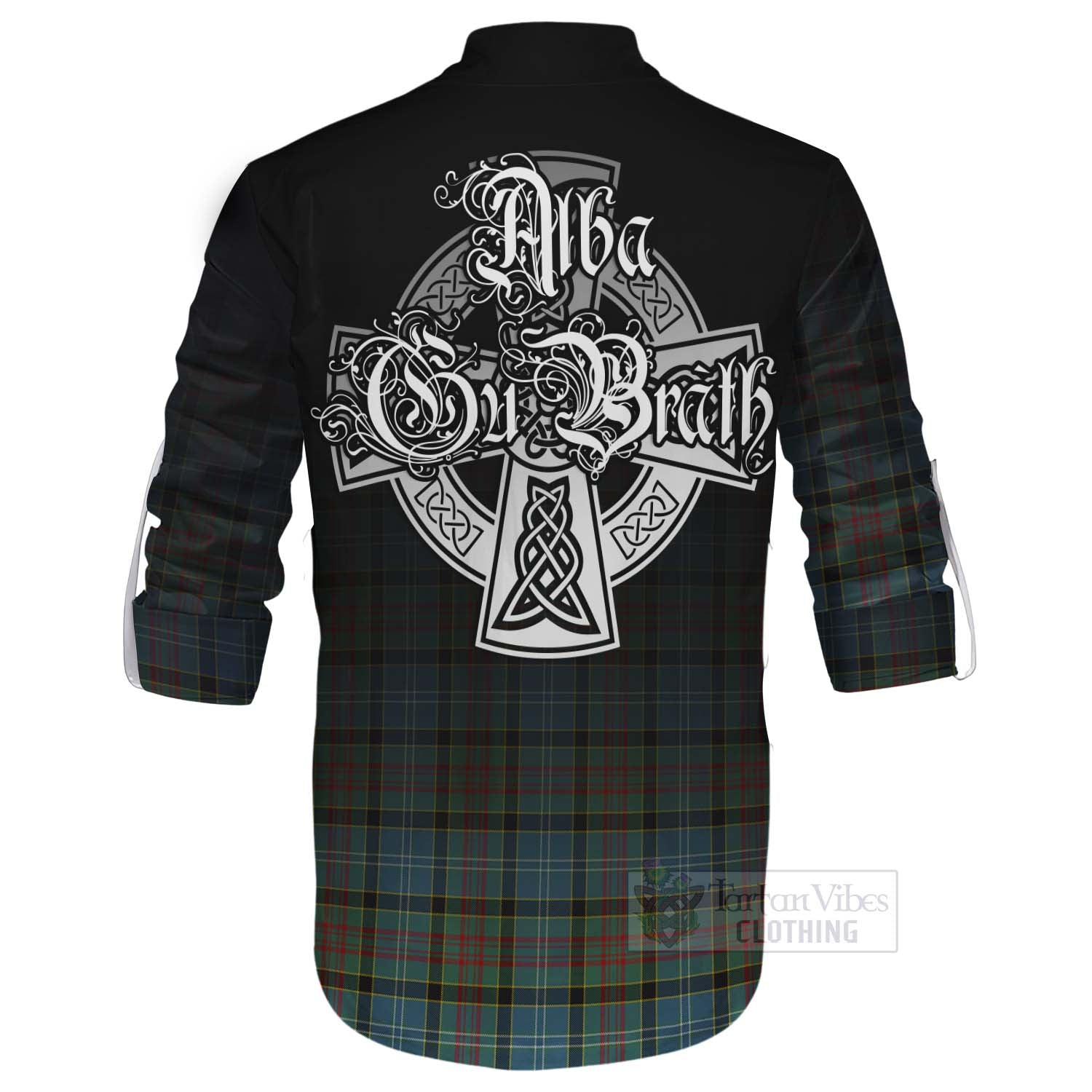 Tartan Vibes Clothing Paisley Tartan Ghillie Kilt Shirt Featuring Alba Gu Brath Family Crest Celtic Inspired