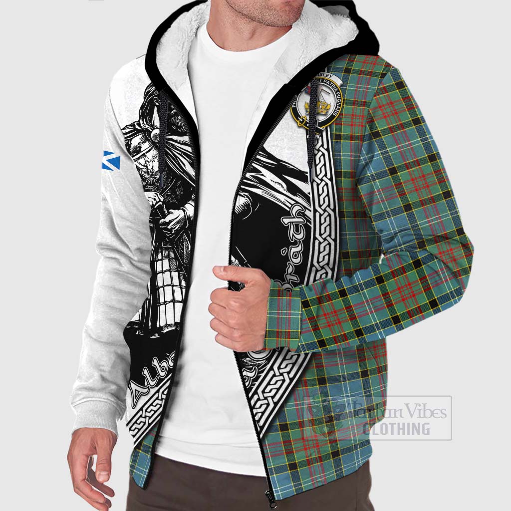 Tartan Vibes Clothing Paisley Tartan Clan Crest Sherpa Hoodie with Highlander Warrior Celtic Style