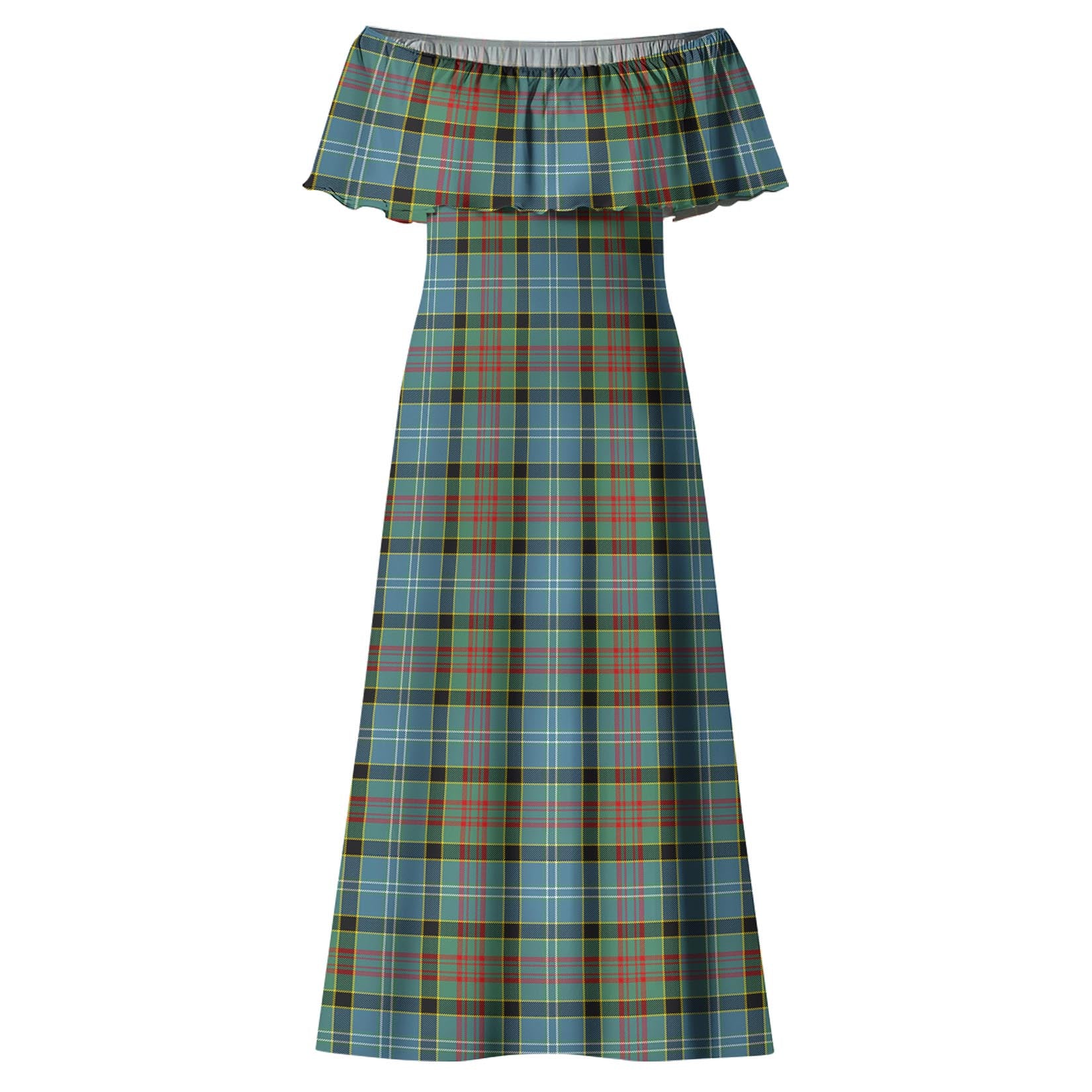 Paisley Tartan Off Shoulder Long Dress - Tartanvibesclothing