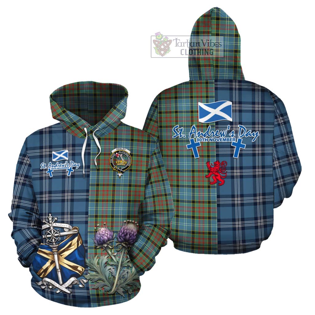 Tartan Vibes Clothing Paisley Tartan Cotton Hoodie Happy St. Andrew's Day Half Tartan Style