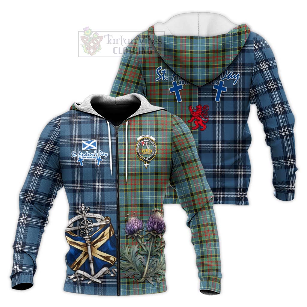 Tartan Vibes Clothing Paisley Tartan Knitted Hoodie Happy St. Andrew's Day Half Tartan Style