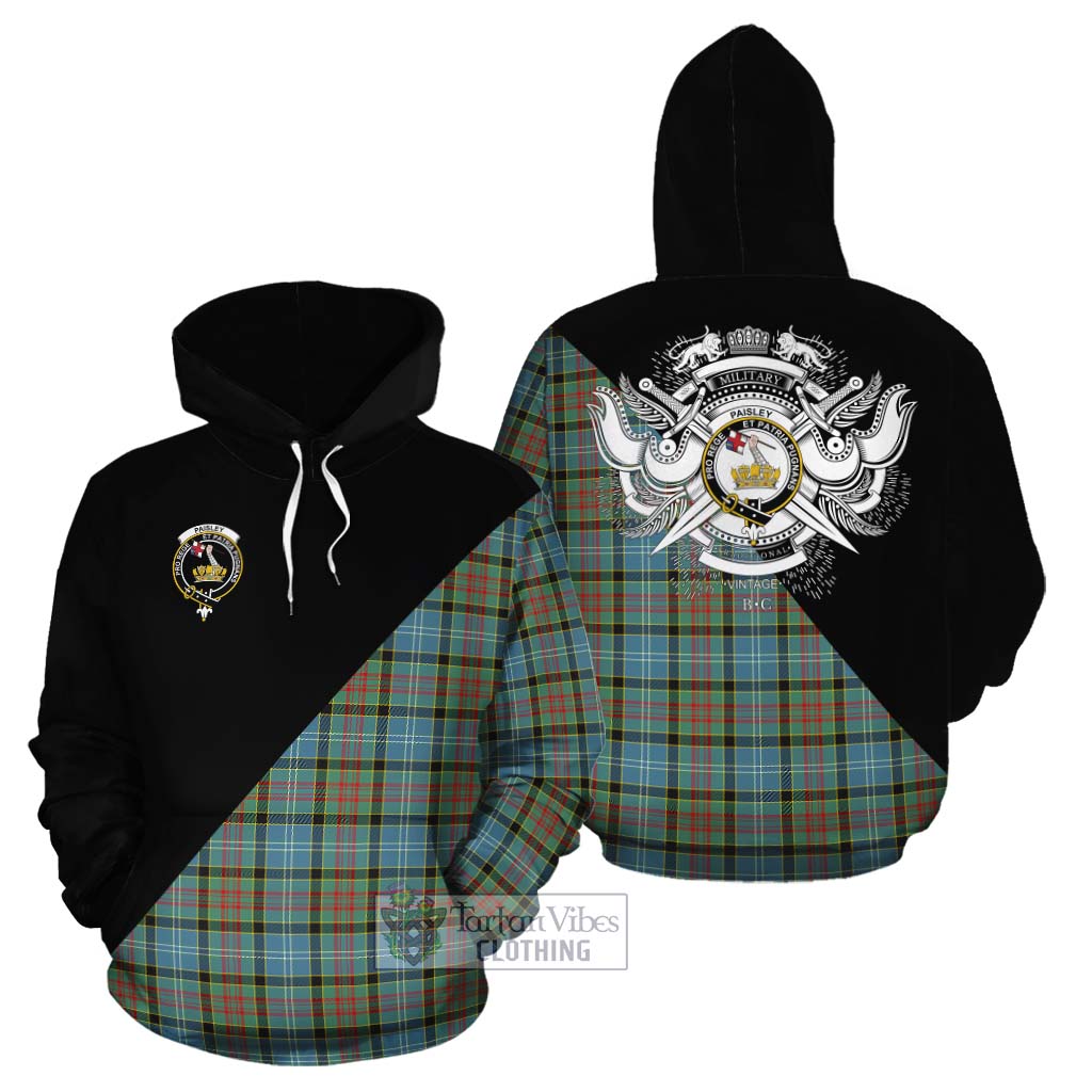 Tartan Vibes Clothing Paisley Tartan Cotton Hoodie with Family Crest and Military Logo Style