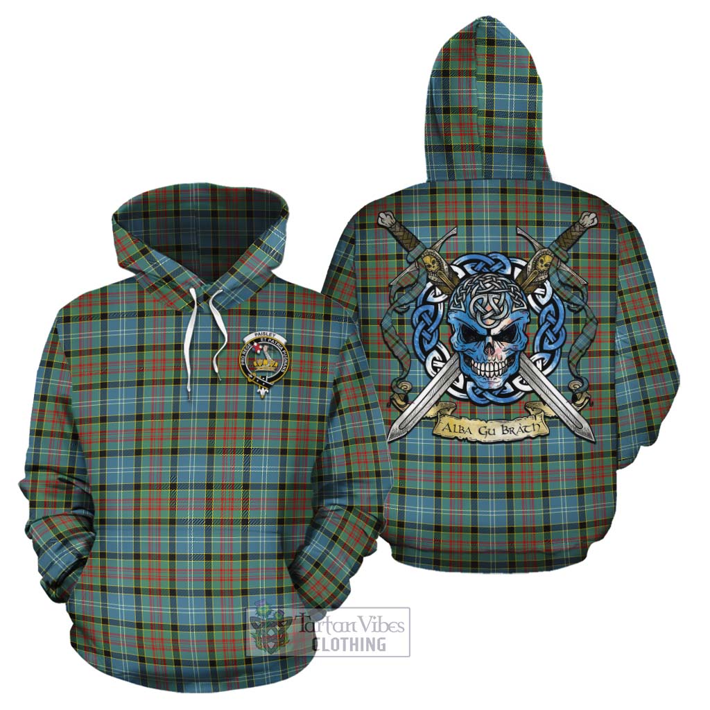 Tartan Vibes Clothing Paisley Tartan Cotton Hoodie with Family Crest Celtic Skull Style