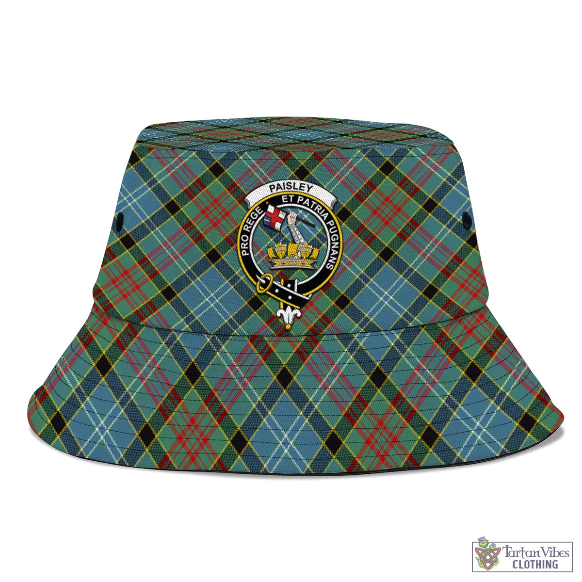 Tartan Vibes Clothing Paisley Tartan Bucket Hat with Family Crest