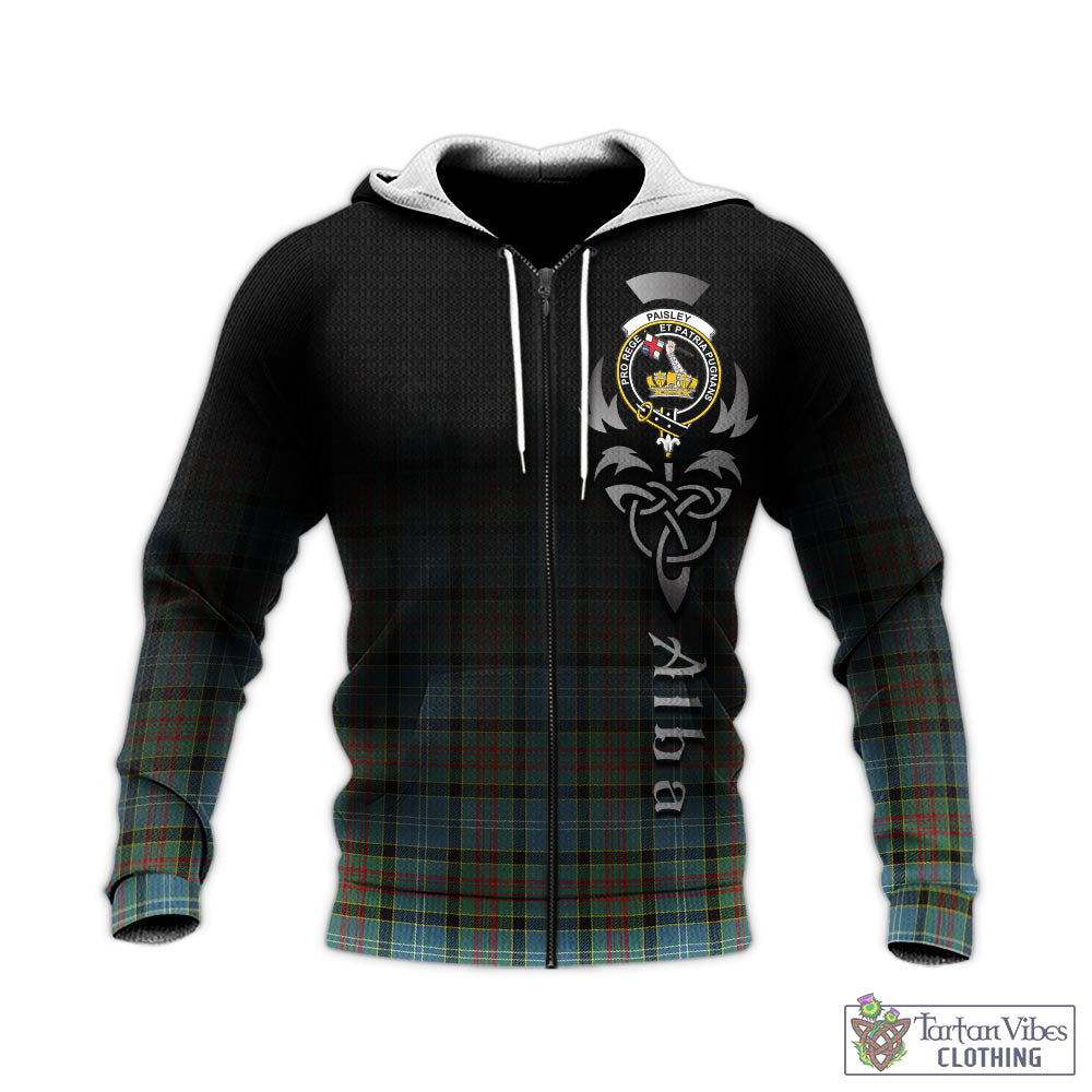 Tartan Vibes Clothing Paisley Tartan Knitted Hoodie Featuring Alba Gu Brath Family Crest Celtic Inspired