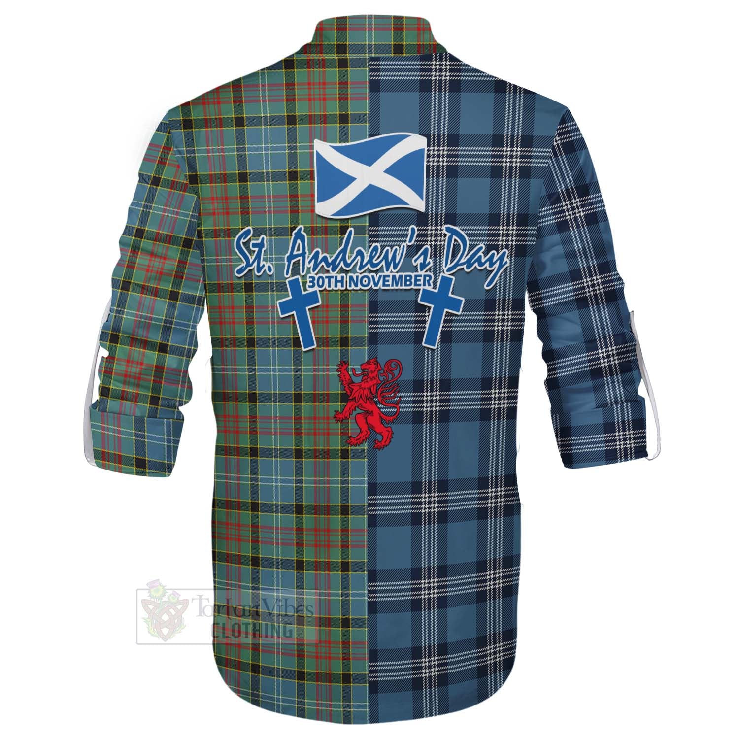 Tartan Vibes Clothing Paisley Tartan Ghillie Kilt Shirt Happy St. Andrew's Day Half Tartan Style