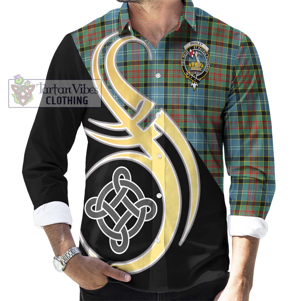 Paisley Tartan Long Sleeve Button Shirt with Family Crest and Celtic Symbol Style - Tartan Vibes Clothing