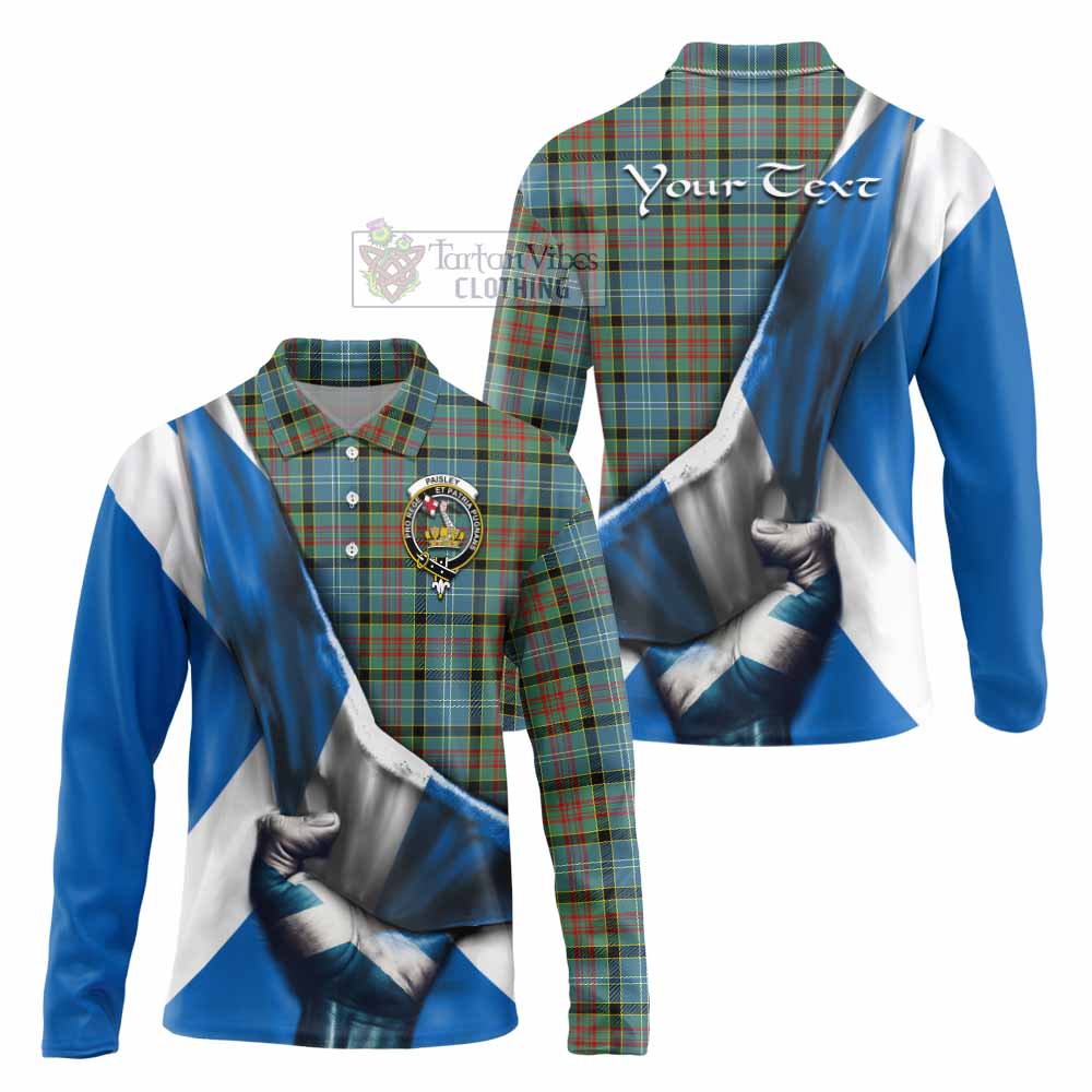 Tartan Vibes Clothing Paisley Tartan Long Sleeve Polo Shirt with Family Crest Scotland Patriotic Style