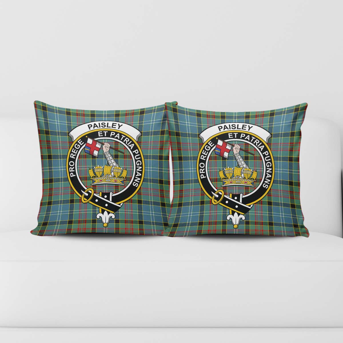 Paisley Tartan Pillow Cover with Family Crest - Tartanvibesclothing