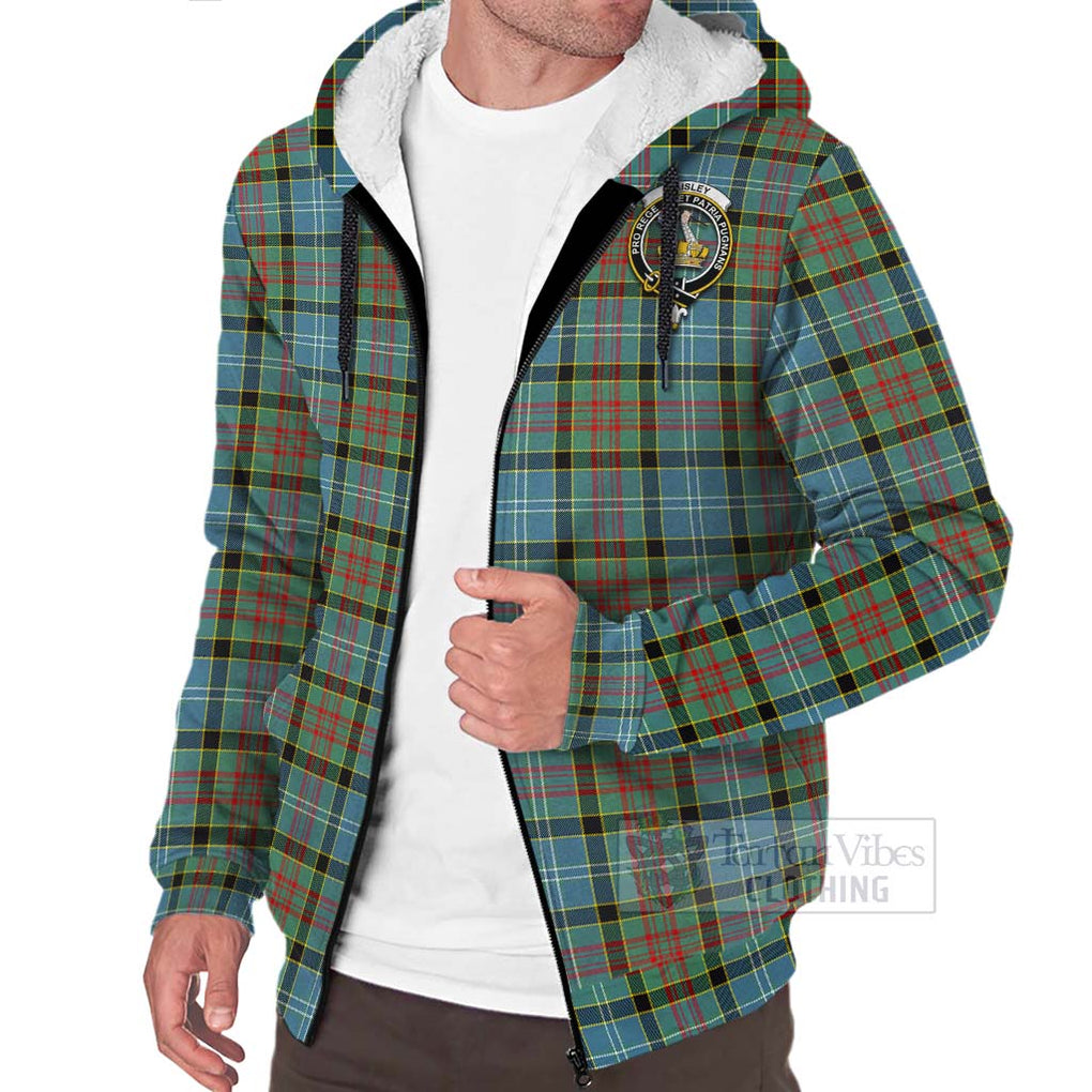 Tartan Vibes Clothing Paisley Tartan Sherpa Hoodie with Family Crest Celtic Skull Style