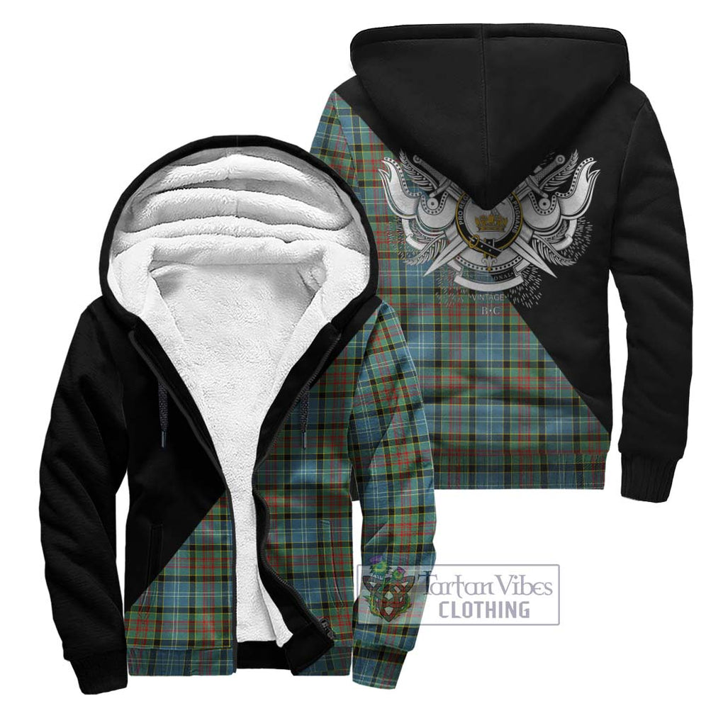 Paisley Tartan Sherpa Hoodie with Family Crest and Military Logo Style Unisex - Tartanvibesclothing Shop