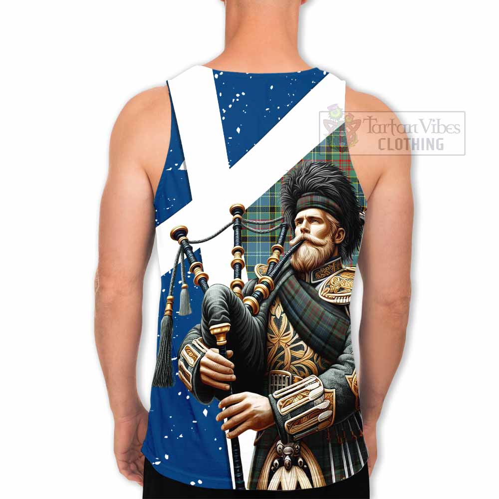 Paisley Tartan Men's Tank Top with Family Crest Scottish Bagpiper Vibes