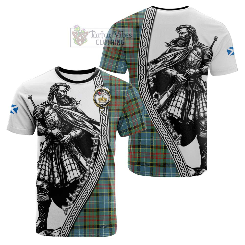 Paisley Tartan Clan Crest Cotton T-shirt with Highlander Warrior Celtic Style