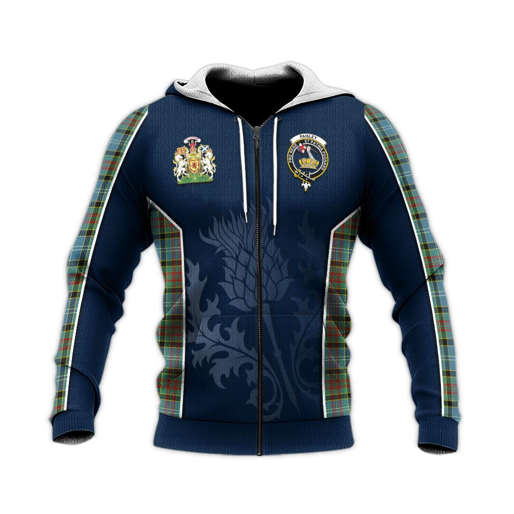 Tartan Vibes Clothing Paisley Tartan Knitted Hoodie with Family Crest and Scottish Thistle Vibes Sport Style