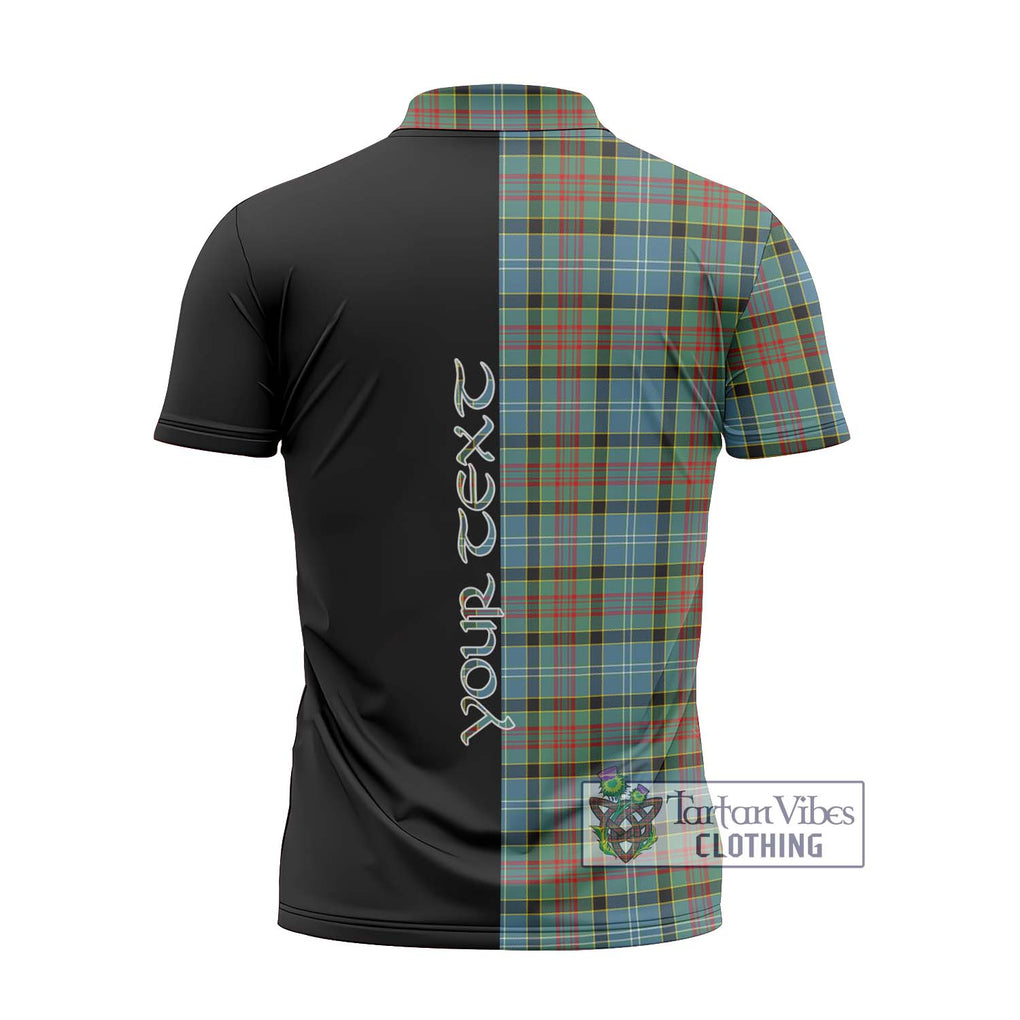 Paisley Tartan Zipper Polo Shirt with Family Crest and Half Of Me Style - Tartanvibesclothing Shop