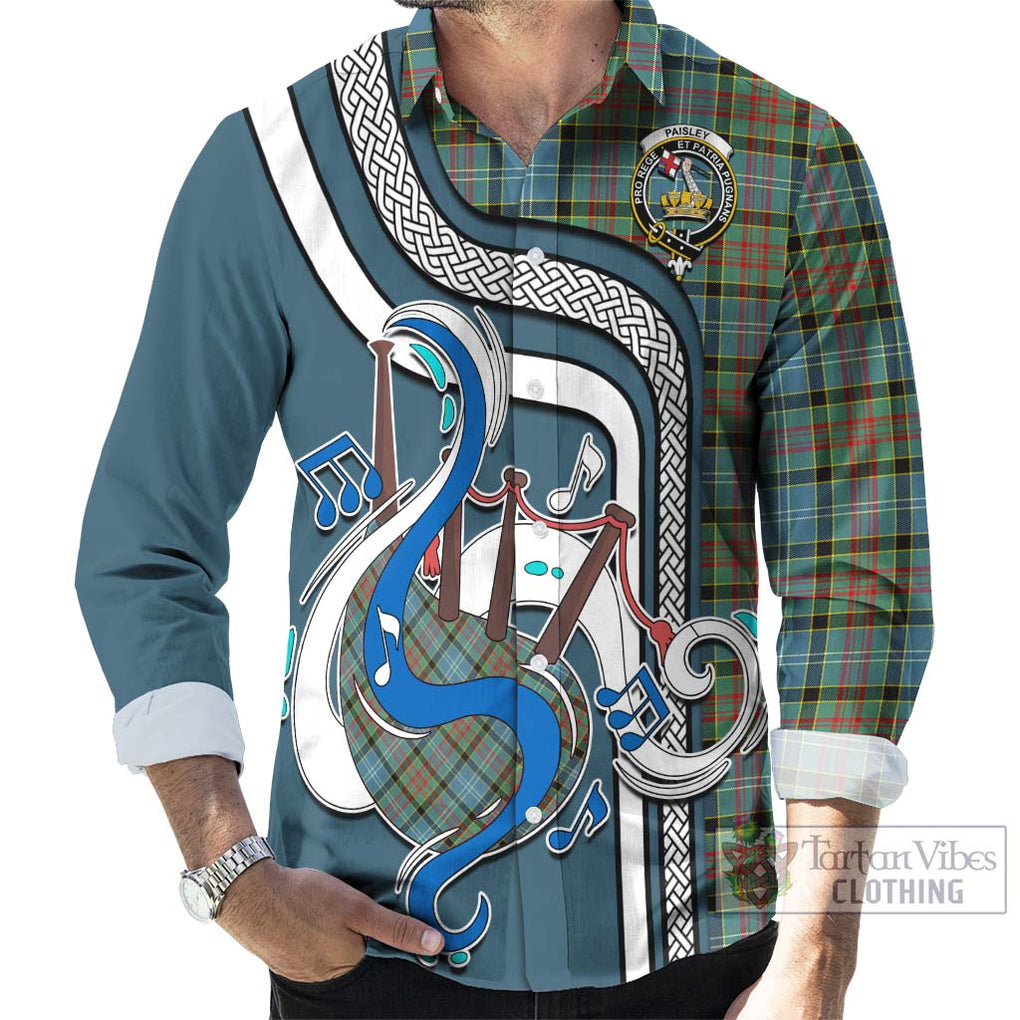 Paisley Tartan Long Sleeve Button Shirt with Epic Bagpipe Style - Tartanvibesclothing Shop