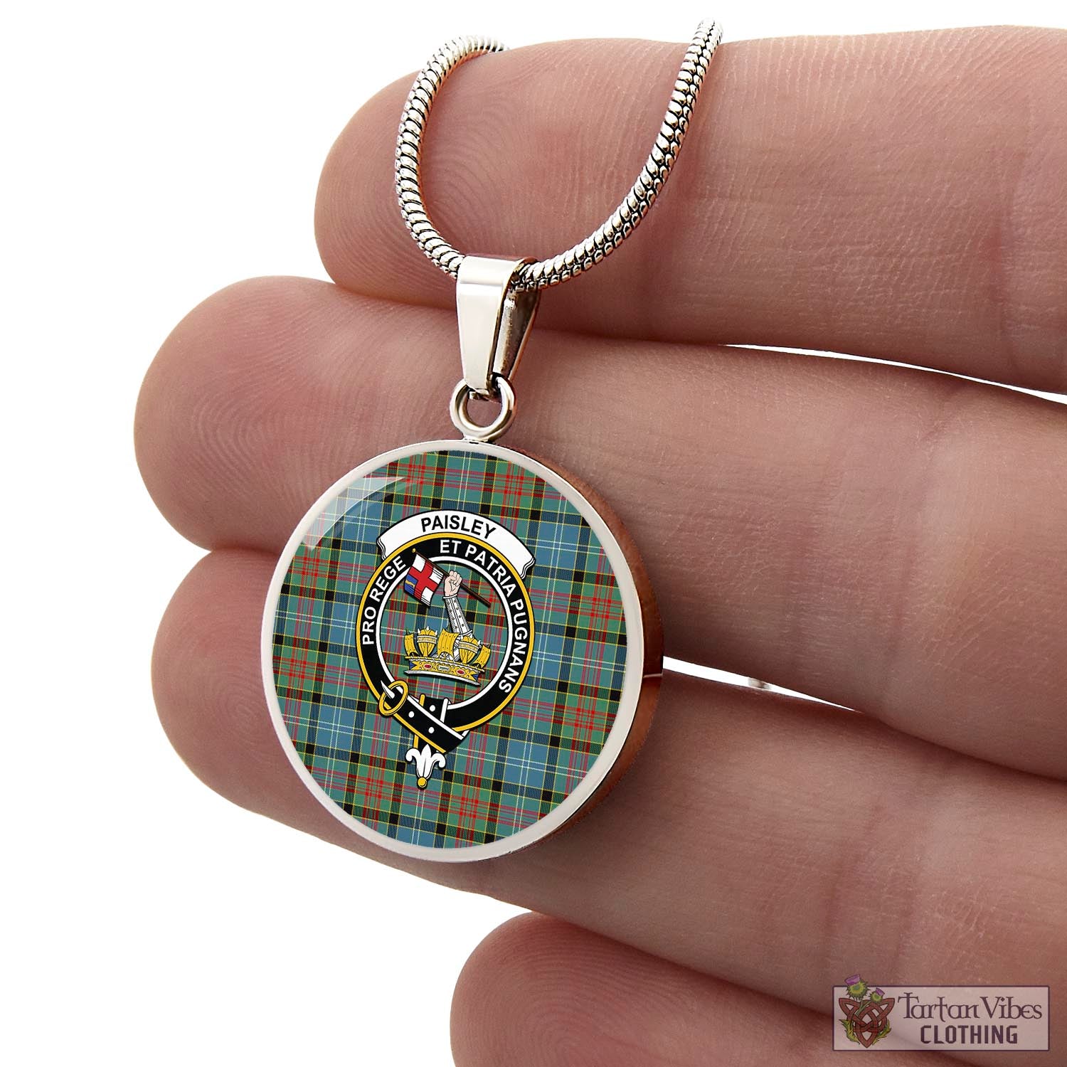 Tartan Vibes Clothing Paisley Tartan Circle Necklace with Family Crest