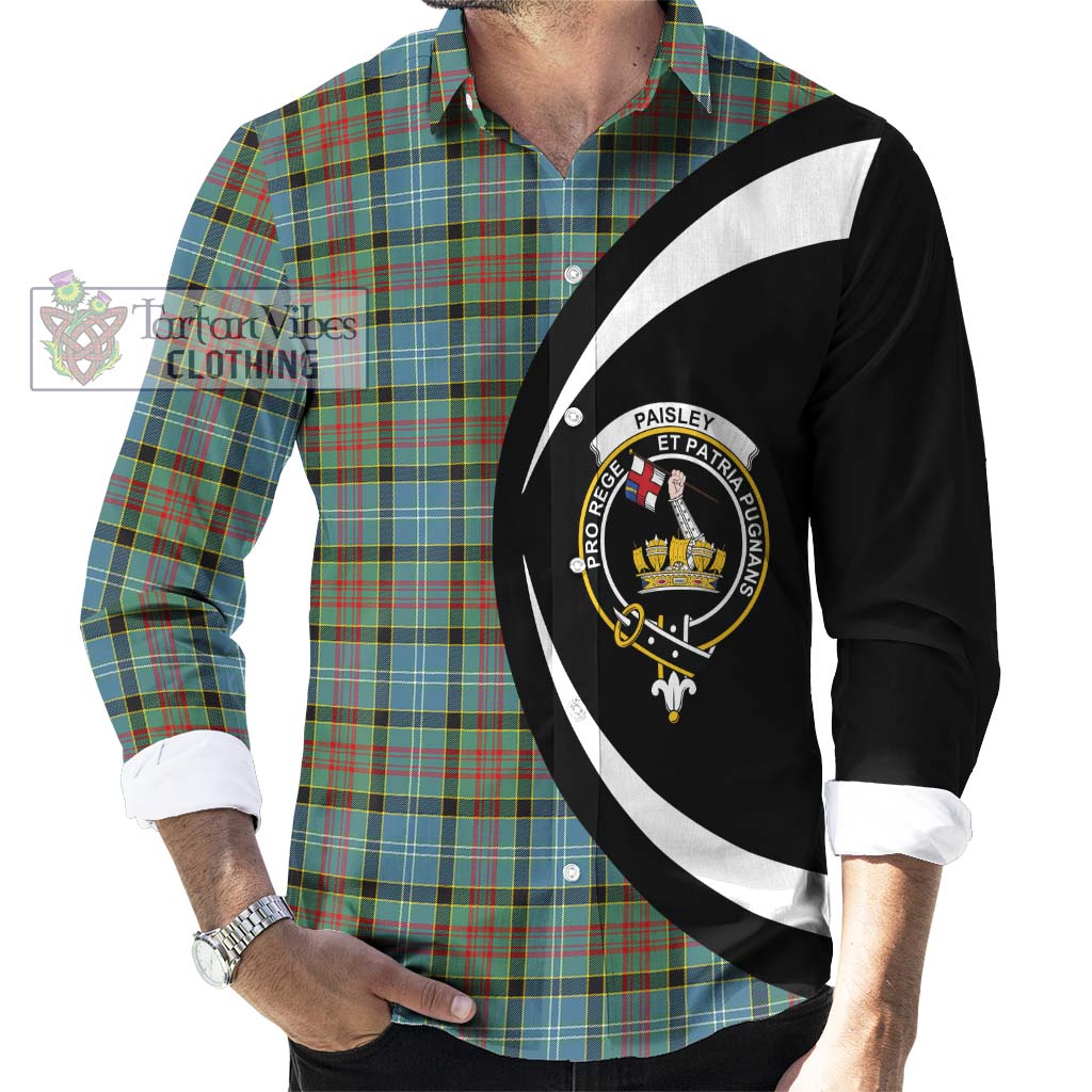 Paisley Tartan Long Sleeve Button Up with Family Crest Circle Style - Tartan Vibes Clothing