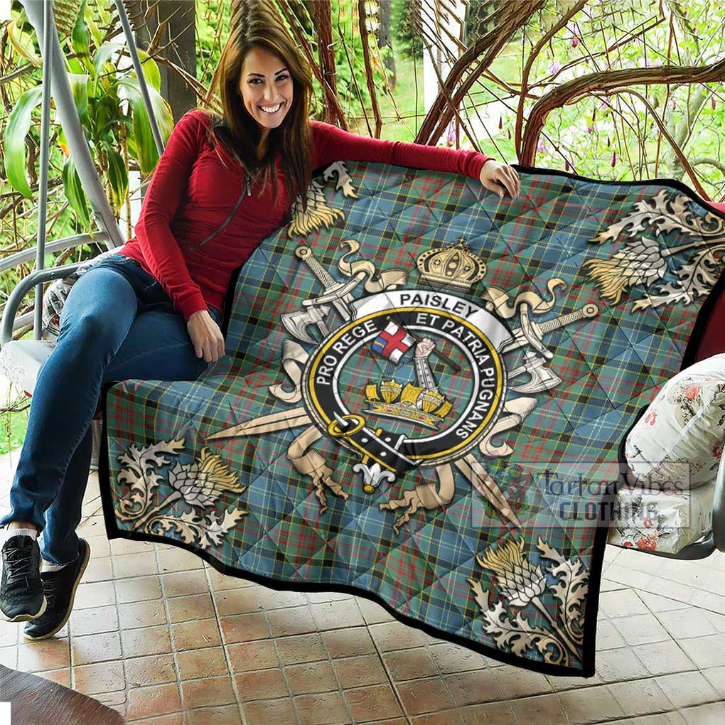 Tartan Vibes Clothing Paisley Tartan Quilt with Family Crest and Scottish Golden Courage Shield