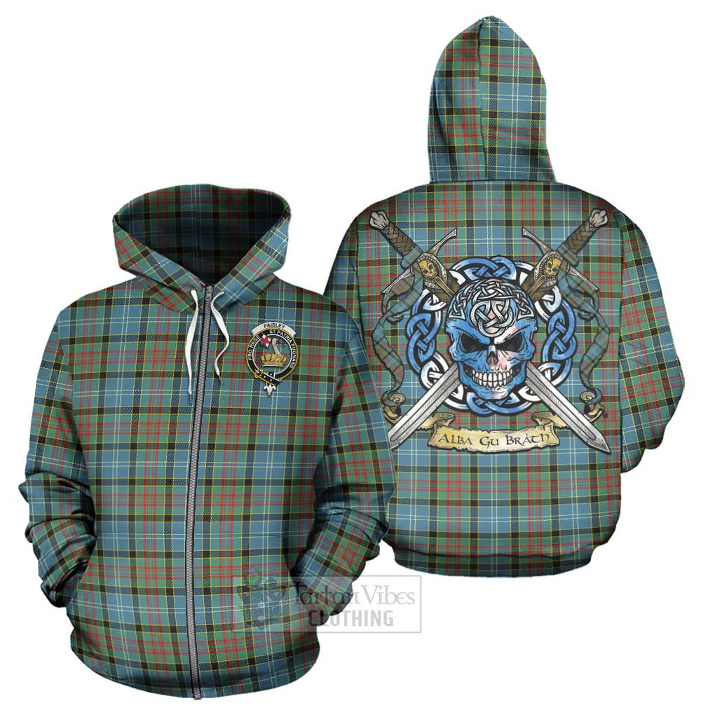 Tartan Vibes Clothing Paisley Tartan Hoodie with Family Crest Celtic Skull Style