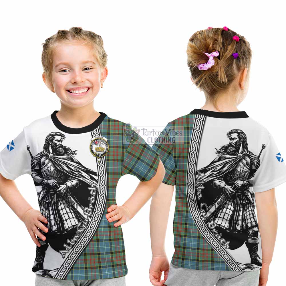 Paisley Tartan Clan Crest Kid T-Shirt with Highlander Warrior Celtic Style