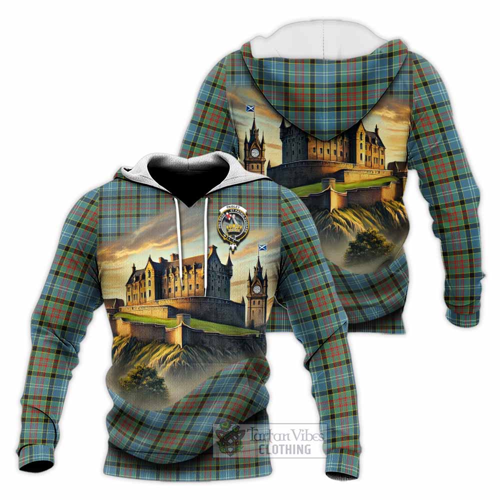 Paisley Tartan Family Crest Knitted Hoodie with Scottish Ancient Castle Style - Tartan Vibes Clothing